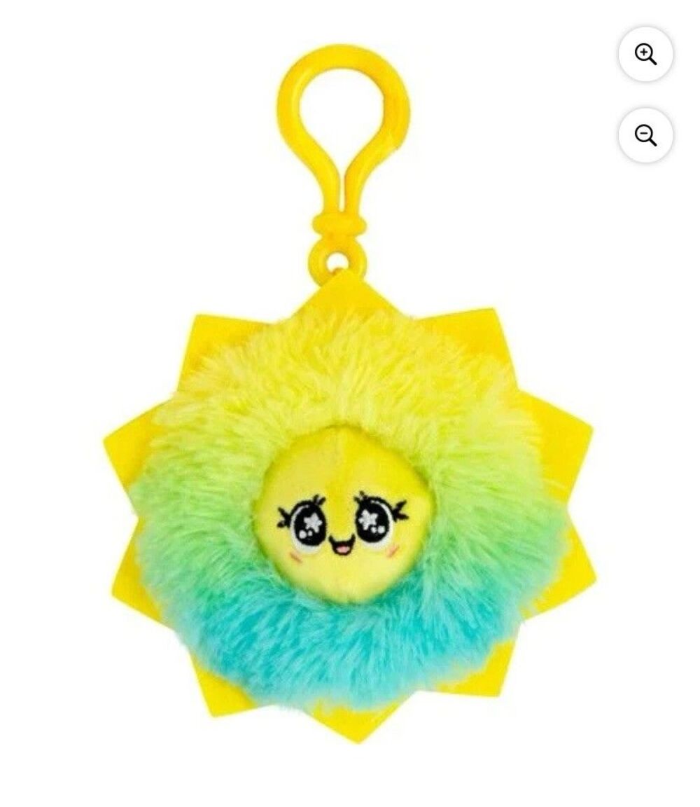 TOMY Peeky Pops Sun-Sational Plush Keychain Fidget Clip Rainbow Yellow 2023
